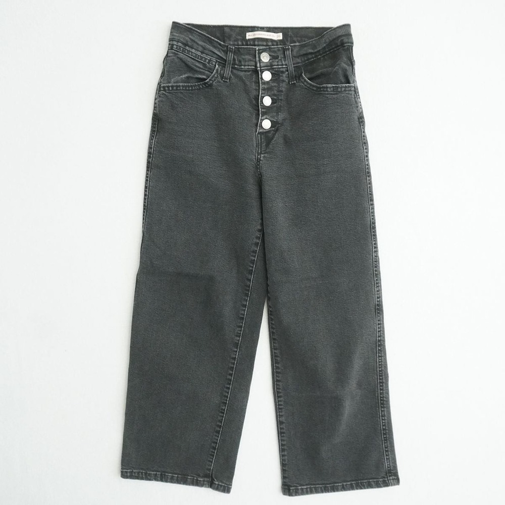 Levis Mile High Cropped Wide Leg Jeans Womens Size 26 Button Fly Black Denim
